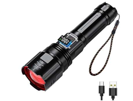 Linternas Linterna recargable de 200.000 lúmenes con zoom digital Pantalla de potencia 5 modos para emergencias de camping y actividades al aire li...