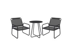 Conjunto de salón de jardín con 2 sillones y mesa redonda, color gris.