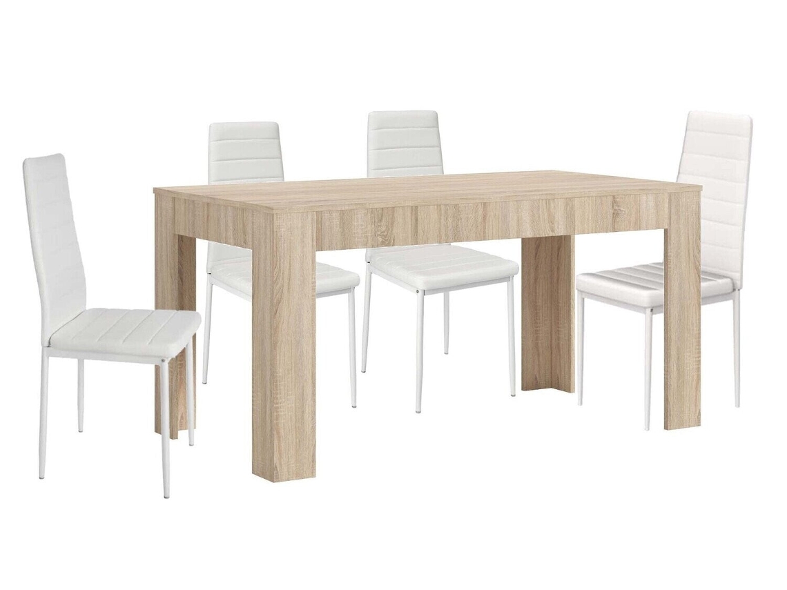 Mesa Extensible de Comedor o Cocina Cambria 4 Sillas en Polipiel/metal Blanco SALDOSYSTOCKS