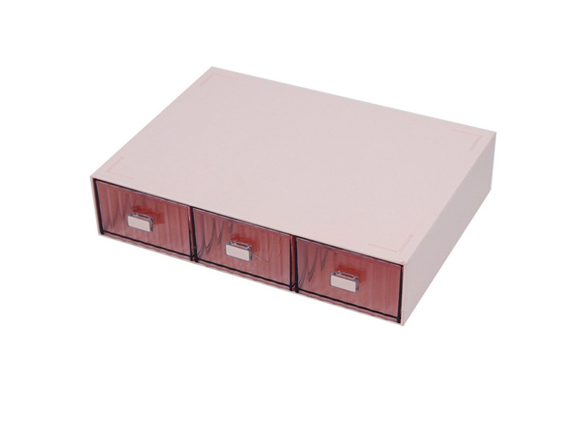Organizador De Escritorio Multicapa De Plástico Impermeable Para Armar Uno Mismo, Con 3 Cajones Y Rayas Rosas.