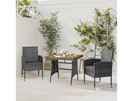 Conjunto 3 de comedor de jardín VIDAXL ratán sintético gris