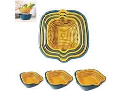 Set De 6 Coladores Linjou, Colador De Alimentos De Plástico 2 En 1 Desmontable Multicapa (azul Amarillo)