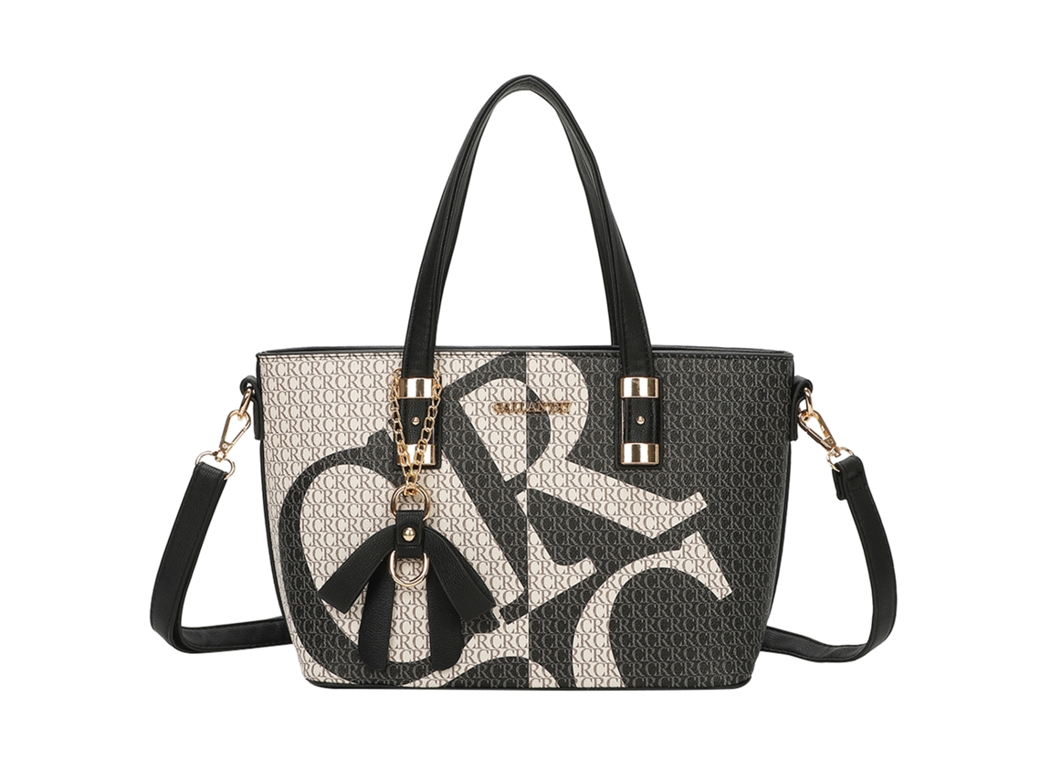 Bolso de calabaza para mujer con letras estampadas, extragrande, con dije de nudo y bandolera, blanco/negro, Gallantry