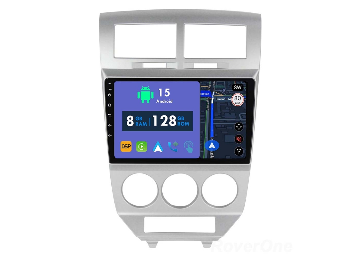 Coche Radio Android Auto Autoradio 8GB RAM 128G ROM CarPlay Navegación GPS Pantalla Táctil RoverOne para Dodge Caliber 2007 - 2010 