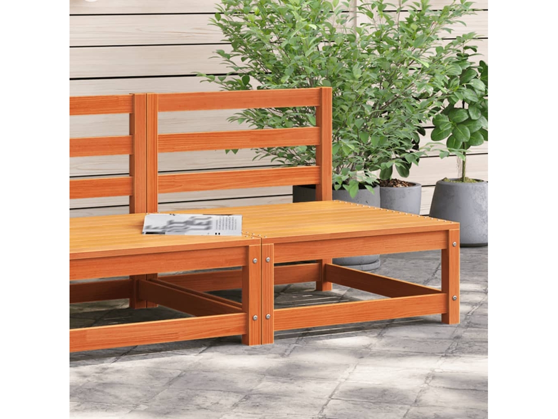 Sofá Jardín | Sofá De Exterior Sin Reposabrazos Madera Pino Marrón Cera 70x70x67cm Wsd382257