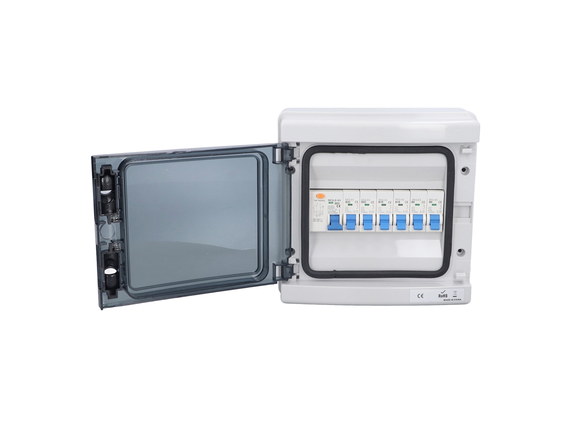 Caja de distribución impermeable de 6 vías con 6 mcb y RCD para interiores y exteriores