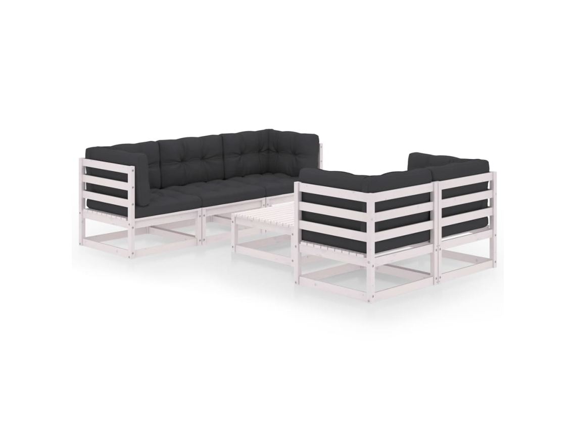 Conjunto de salón de jardín de 6 piezas con cojines de pino macizo Dkd Home Decor