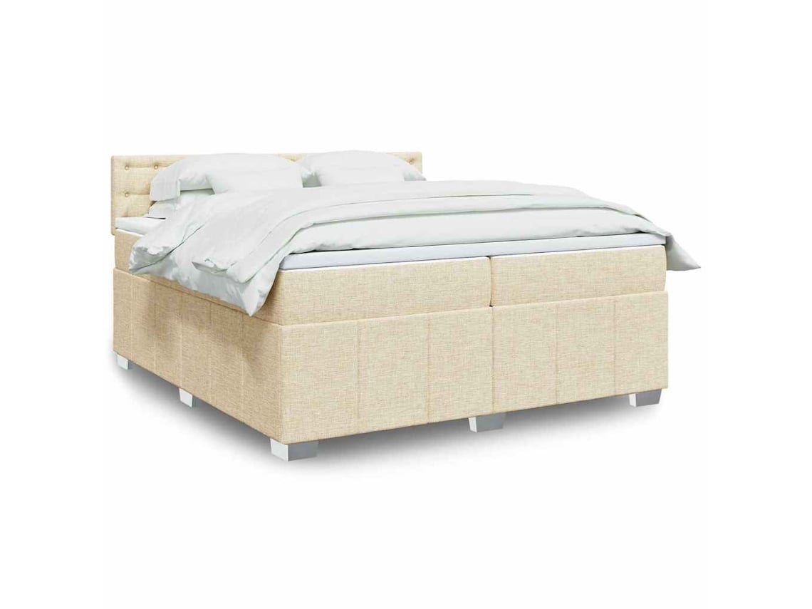 Cama Box Spring Con Colchón Tela Color Crema 200x200 Cm