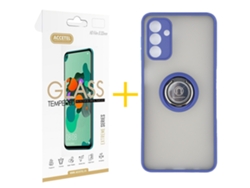 Pack 1 X Película de Vidrio Templado 2.5D + Funda ACCETEL para Samsung Galaxy A16 5G Gel Bumper con Anillo Azul