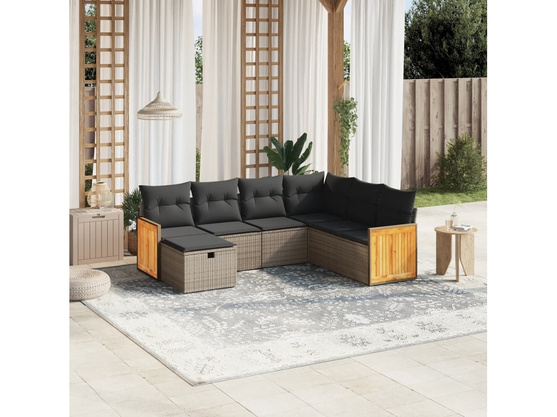 Conjunto de sofás de jardín de 7 piezas DKD Home Decor con cojines de mimbre gris