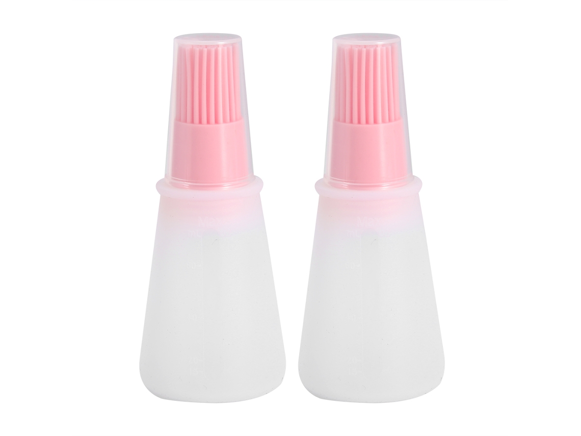 2 Botellas De Aceite De Silicona Con Pincel Para Cocina, Barbacoa Y Repostería, Antifugas, Color Rosa.