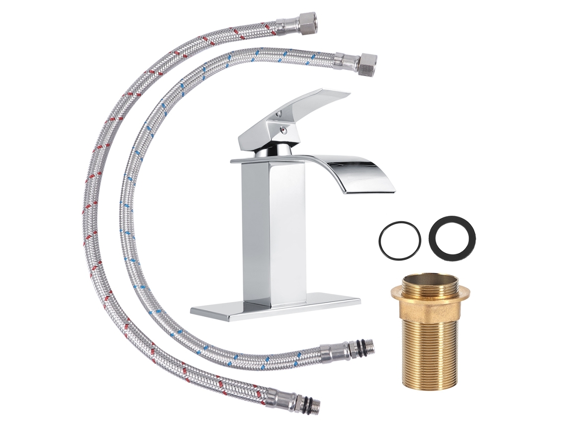 Grifo De Latón Tipo Cascada Para Lavabo De Baño Con Control De Agua Fría Y Caliente, Estándar De 3/8".