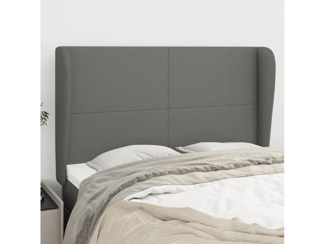 Cabecero Con Orejas De Tela Gris Oscuro 147x23x118/128 Cm