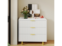 Aparador Con 3 Cajones 72x80x40 Cm - Diseño Moderno, Mueble De Almacenamiento - Blanco Y Dorado