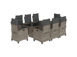 Juego de 9 piezas de comedor de jardín con cojines de mimbre, gris, EXCLUSIVA MAISON