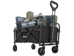 Carro de jardín plegable con ruedas, asa ajustable, capacidad de carga de 68 kg, para camping, 81x45x89 cm, negro.