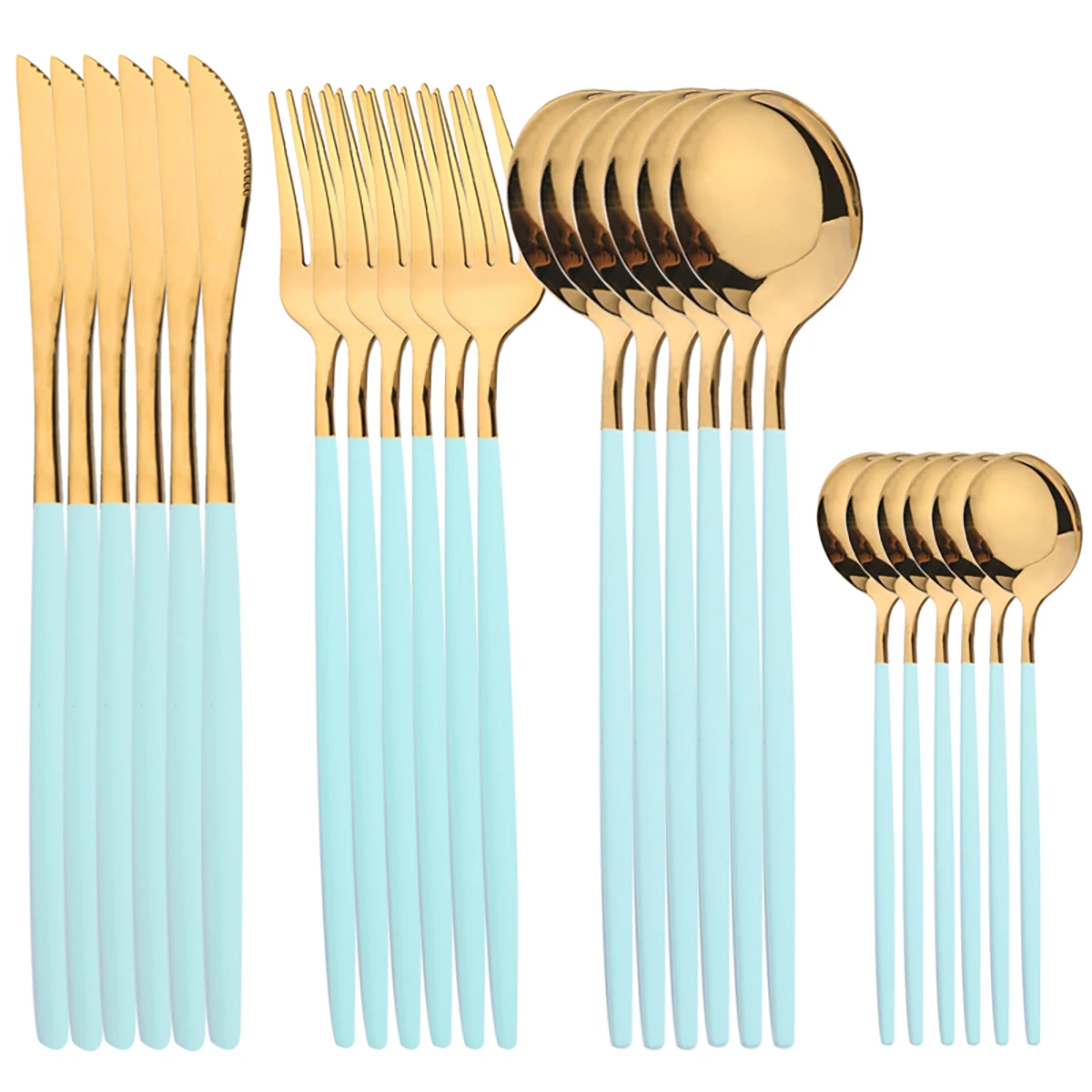 Vajilla de acero inoxidable de 24 piezas, apta para lavavajillas. Mdug (oro menta)