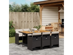 Juego de comedor de jardín de 7 piezas con cojines de mimbre negros de DKD Home Decor