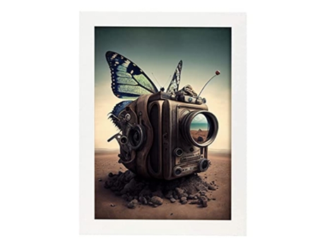 NACNIC Poster Cámara Mariposa En Estilo Surrealismo Cinematográfico Ilustraciones Y Grabados De Historieta Abstracta Y Artística A3 Marcos Blancos