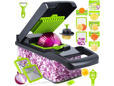 Picadora de verduras, picadora de cebolla, rebanadora, picadora de alimentos 14 en 1, cortadora de máquina cortadora en cubitos, picadora de verdur...