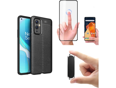 Kit Película Full Cover Oneplus 9 PHONESHIELD Rugged Leather y Soporte Magnético Negro