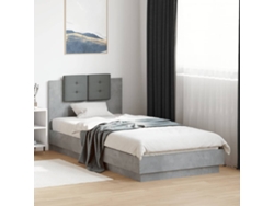 Estructura De Cama Cabecero Luces Led Gris Hormigón 100x200 Cm