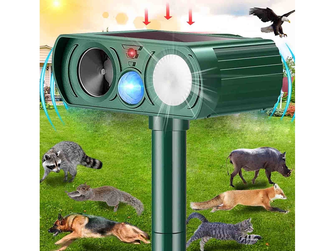 Repelente ultrasónico de animales para exteriores con energía solar con sensor PIR resistente al agua GERTIZ
