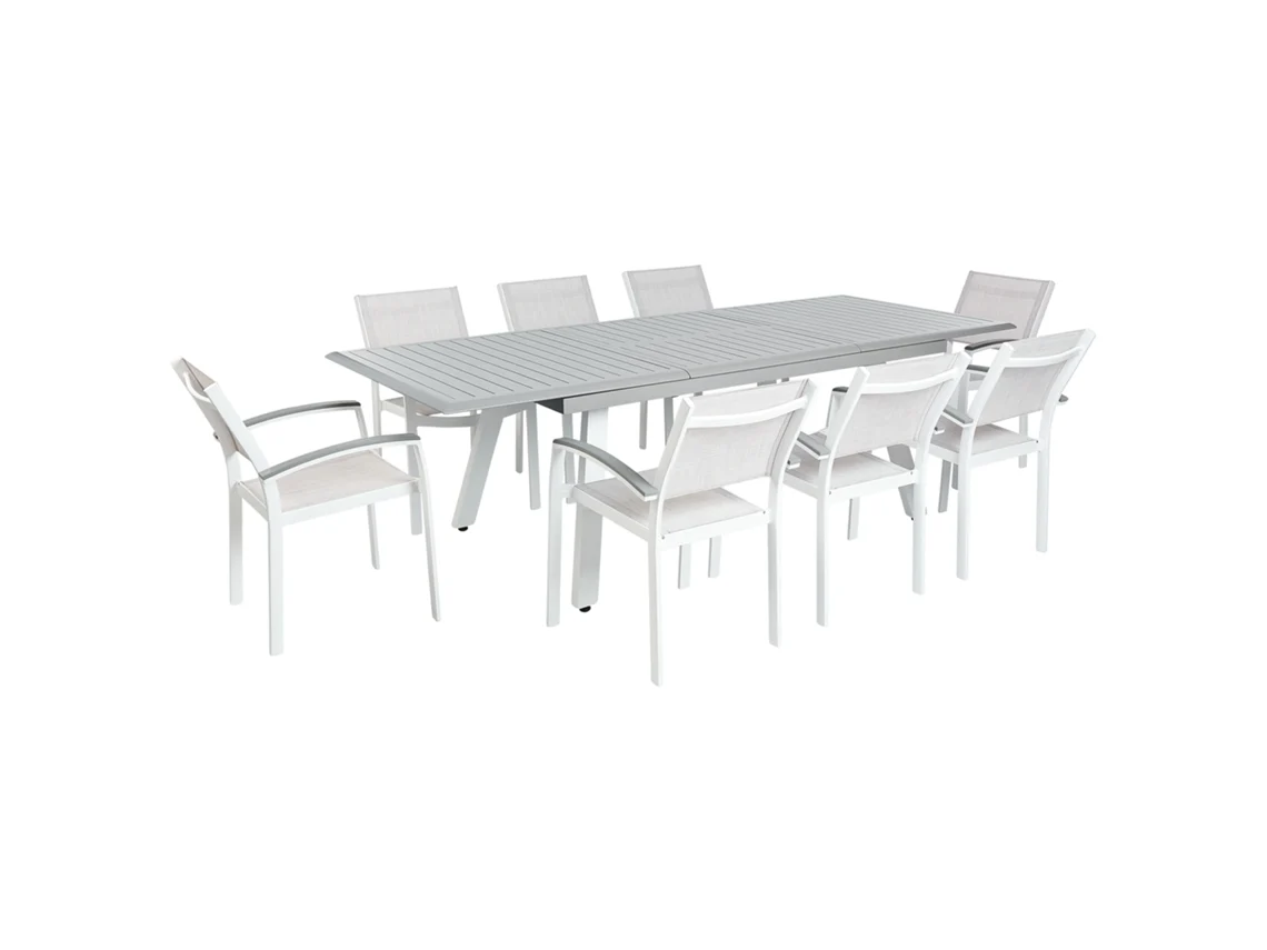 Mesa de juego de jardín de aluminio y 8 sillas grises beliani pereta
