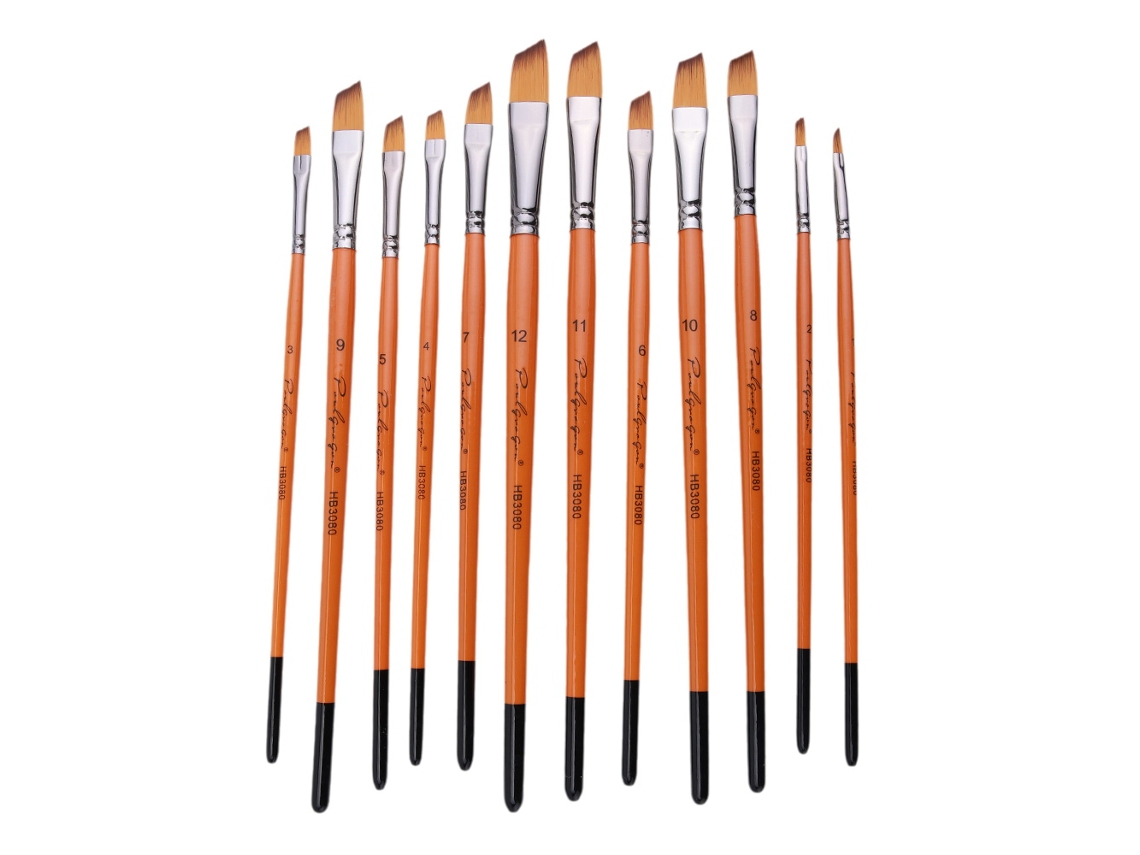 Juego De 12 Pinceles De Pelo De Nailon Para Acrílico, Acuarela, Gouache Y Pintura Facial.