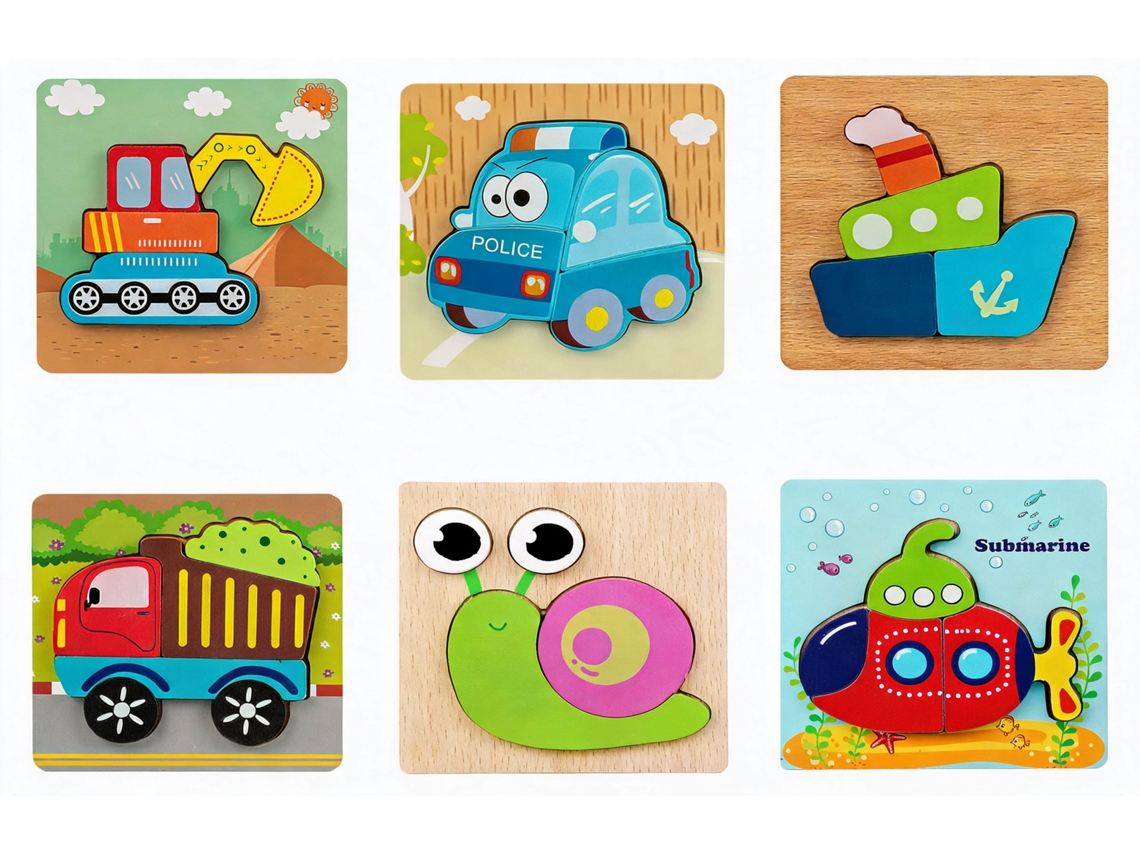 Juego de rompecabezas de madera, paquete de 6, juguetes Montessori para desarrollar la motricidad fina, set de regalo educativo, preescolar - HENTEN HOME
