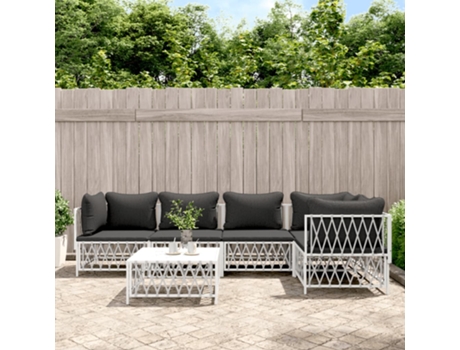 Conjunto 6 de muebles de jardín VIDAXL con cojines acero blanco