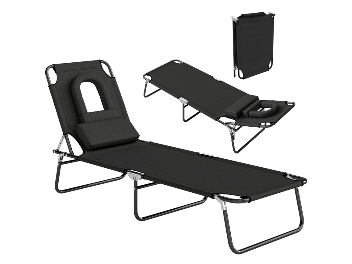 Tumbona Plegable , Reclinable En 4 Posiciones, Incluye 3 Cojines, Color Negro.