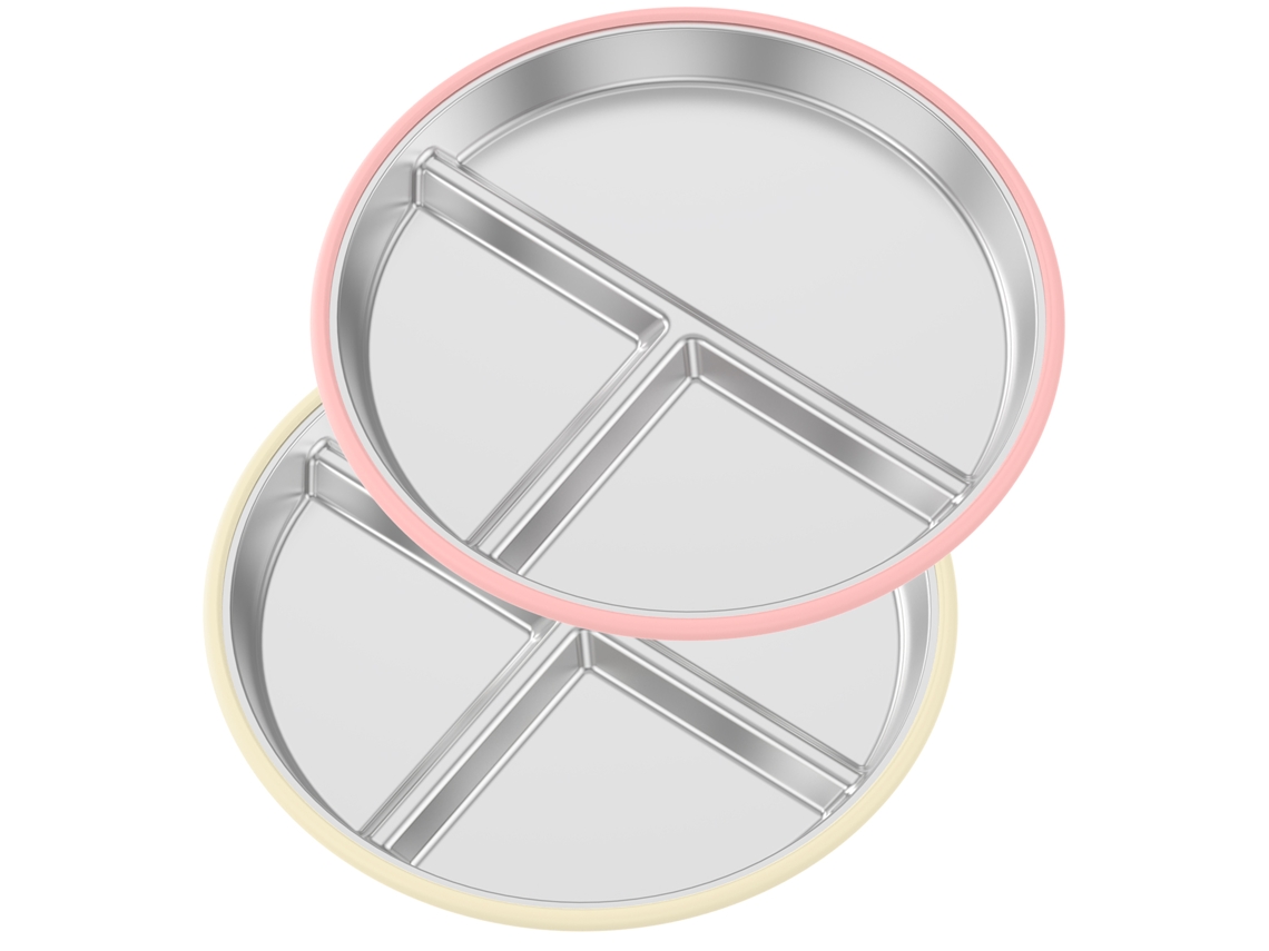 Plato infantil dividido de acero inoxidable con asa antideslizante, color beige. MDUG