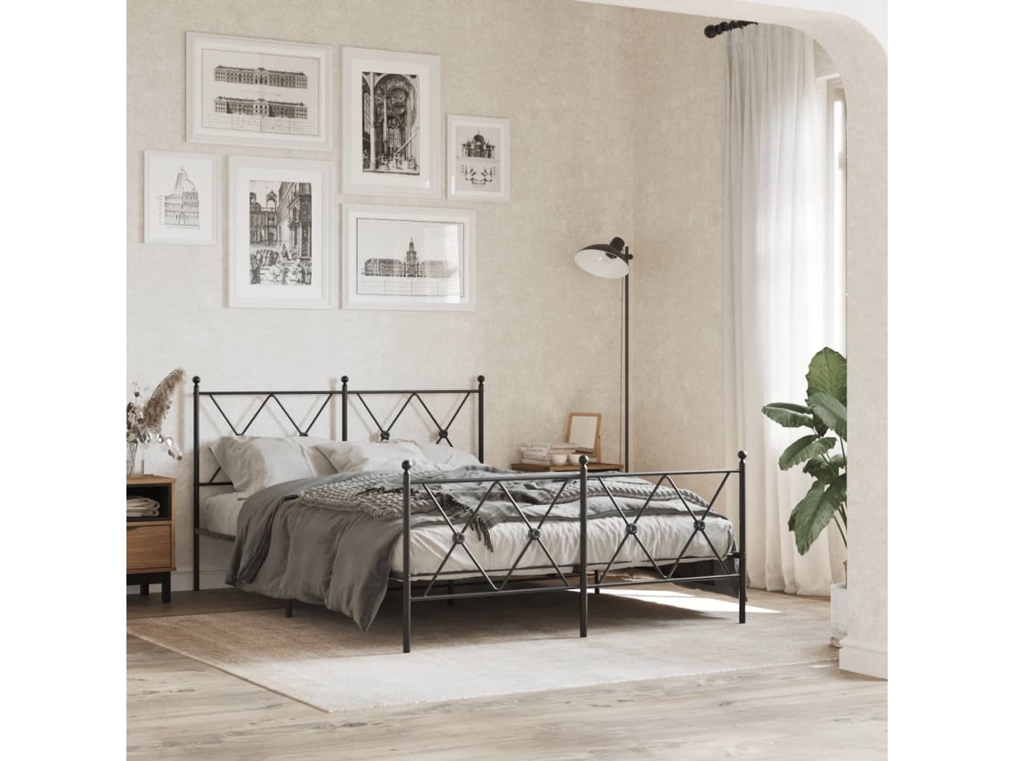 Estructura Cama Sin Colchón Con Estribo Metal Negro 140x200 Cm