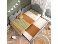 Sofá Cama De Terciopelo Gris De 90x200 Cm Con Cama Nido De 90x190 Cm, Con Diseño En Forma De Corona, Compacto, Colchón No Incluido.