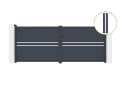 Puerta abatible 4m CIMONE H.160cm aluminio 2 postes EIFEL 15x15cm H.190cm GRIS CASANOOV