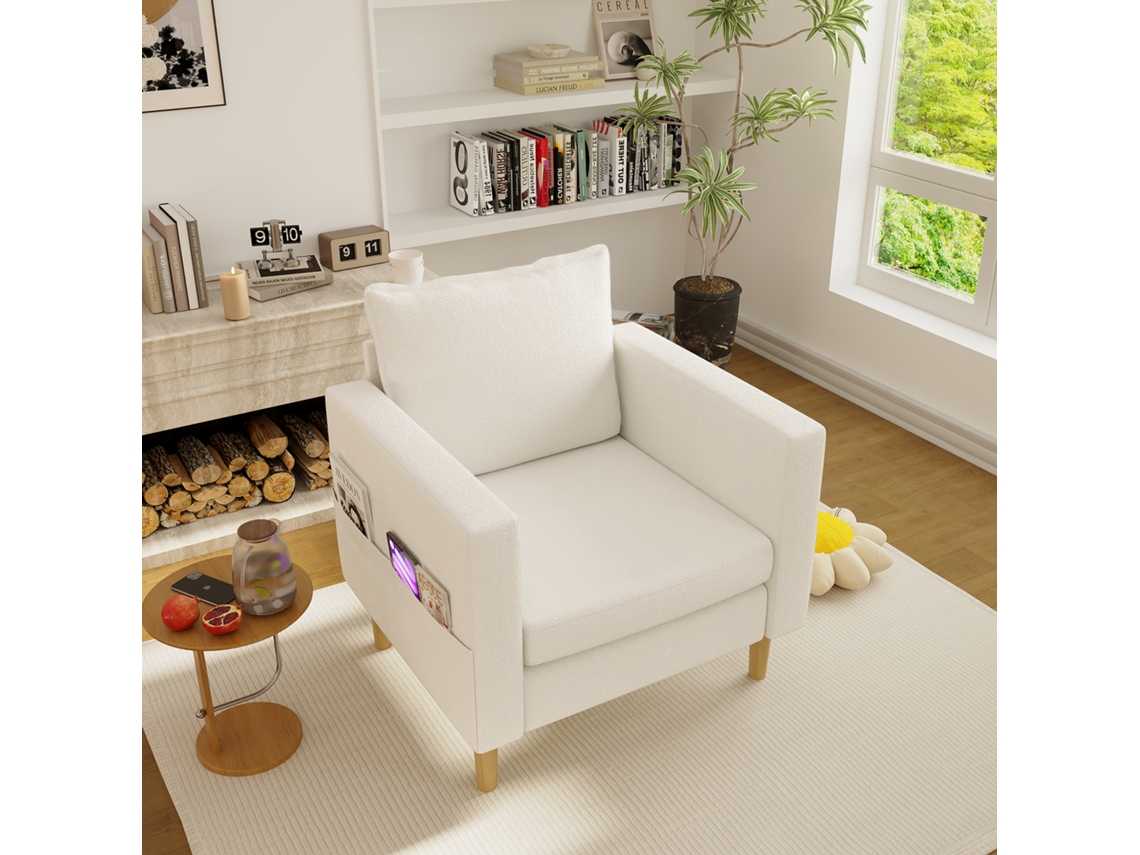 Sillón Individual De Ocio Con Bolsa De Almacenamiento, Chenilla Beige.