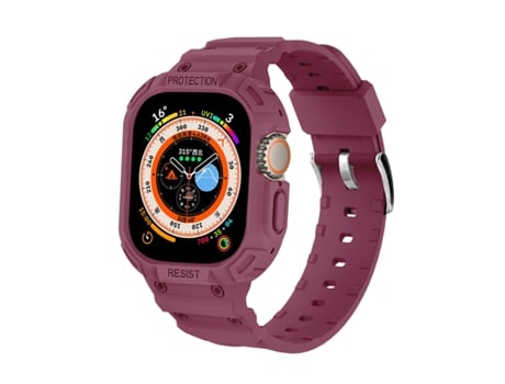 Correa de reloj inteligente para Apple Watch Ultra 49 mm JUNSUNMAY Funda de TPU incorporada Correa de reloj elástica ajustable (rojo purpúreo)