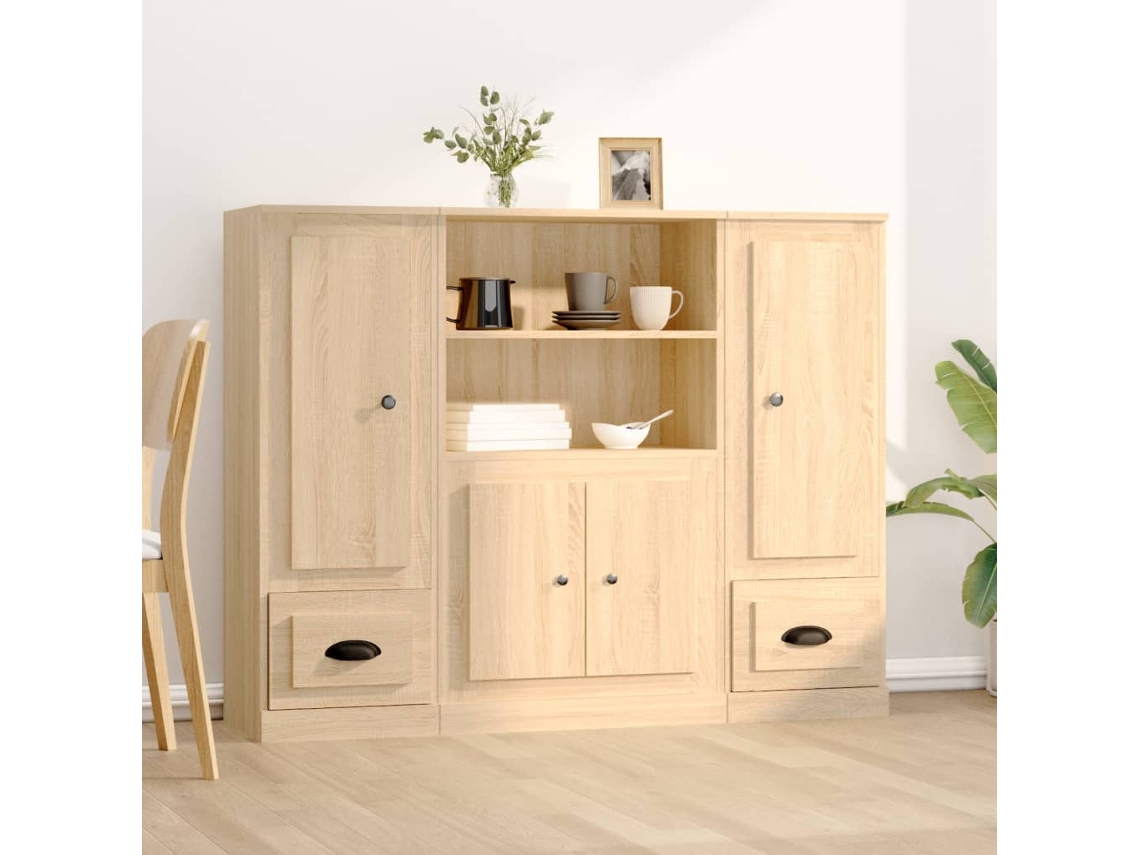 Pack 3 Uds Aparador | Mueble De Comedor | Buffet Alto Madera Contrachapada Roble Sonoma Wsd826585