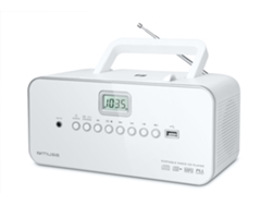 Radio Boombox c/ Lector CD MUSE AM-28RDW (Blanco - PLL - FM/MW - Pilas y Corriente)