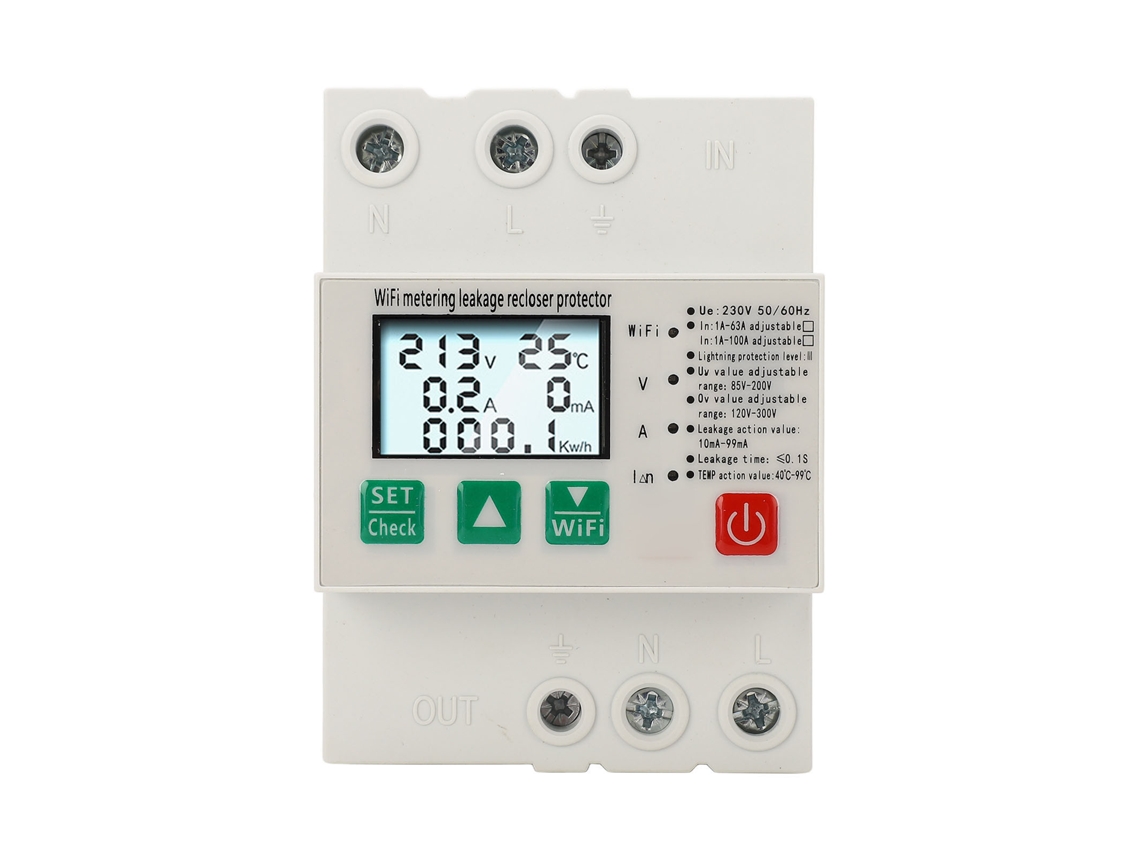 Disyuntor Inteligente Wifi Con Protección De Voltaje Corriente Fuga Y Conteo De Energía Ac230v 1a-63a