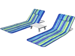 Set de 2 Esterillas de Playa con Respaldo Plegable y 1 Mesita, Set Tumbonas Regulables, Sillas Regulables Portátiles para Playa Patio Camping COSTWAY