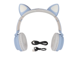 Auriculares Para Juegos Con Orejas De Gato, Graves Profundos, Luz Led, Bluetooth 5.0, Azul/gris