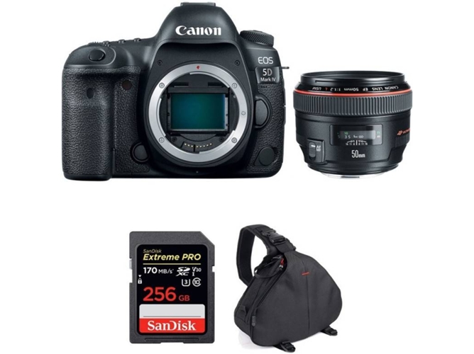 Kit Cámara Reflex CANON EOS 5D Mark IV + EF 50mm f/1.2L USM + SanDisk 256 GB + Bolsa (Full-Frame)
