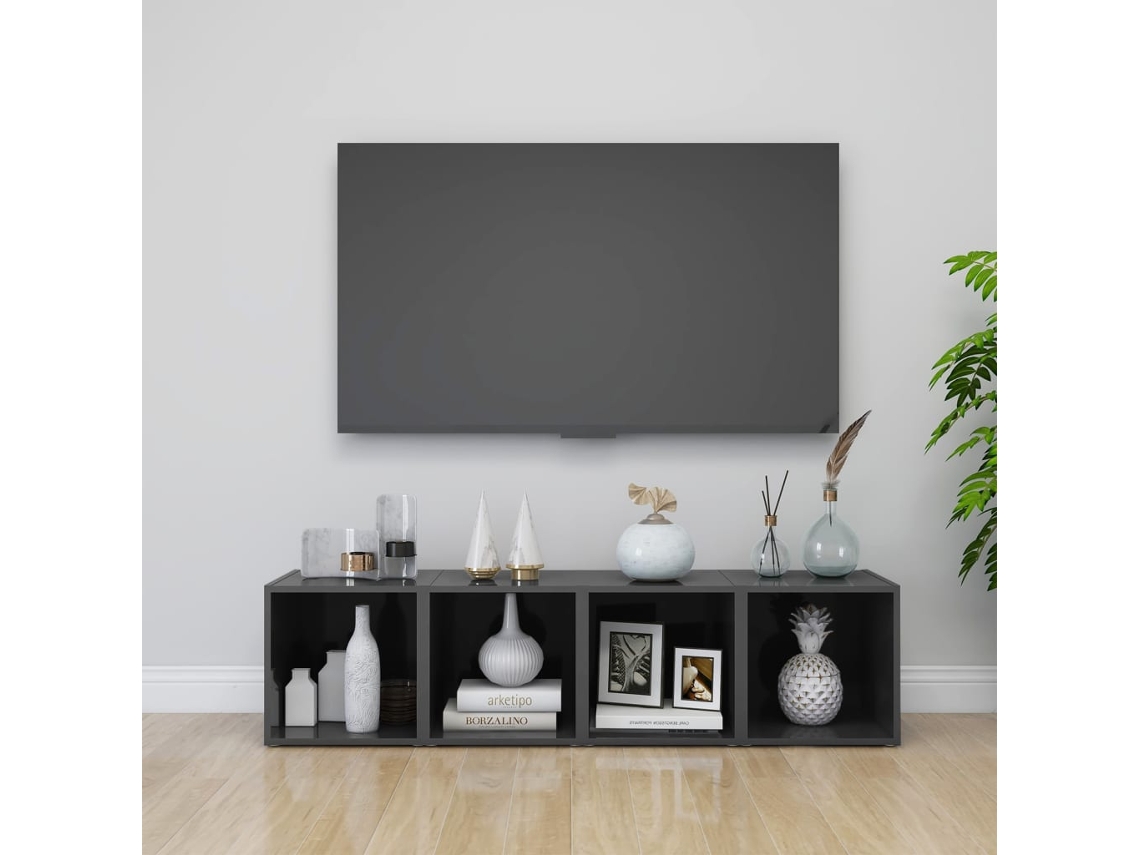 Estantería/Muebles de TV 4 Pzs 37X35X37 Cm Contrachapado Gris Brillante