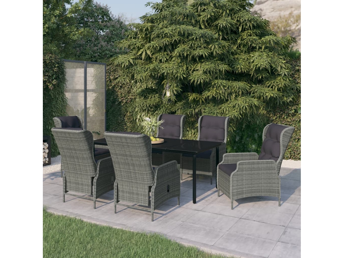 Conjunto De 7 Peças De Jantar Para Jardim Cinzento Claro Dkd Home Decor
