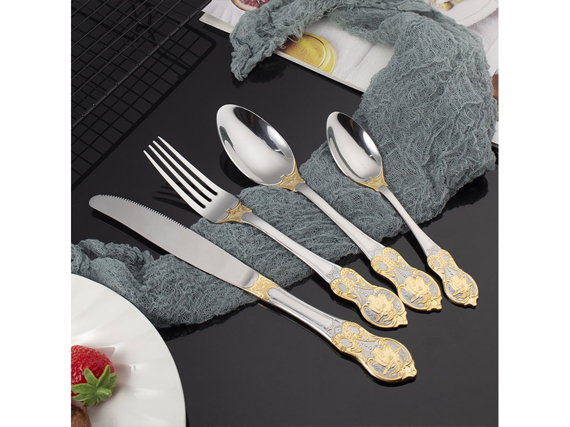 (juego De 4 Piezas - Oveja) Cubiertos De Acero Inoxidable, Cubiertos, Cucharas, Cubiertos Con Relieve Retro Bañados En Oro
