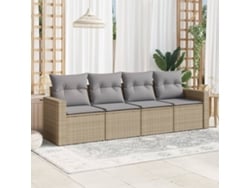 Conjunto de sofá de jardín de 4 piezas con cojines de mimbre beige DKD Home Decor