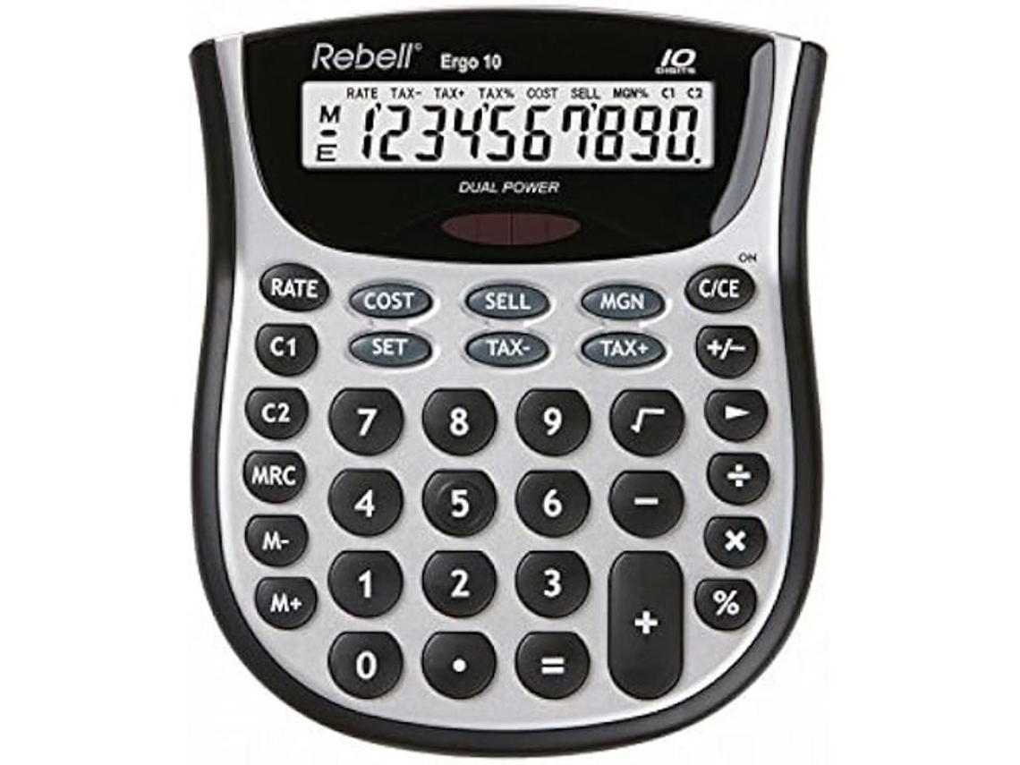 Calculadora de escritorio Rebel Ergo de 10 dígitos con pantalla LCD negra