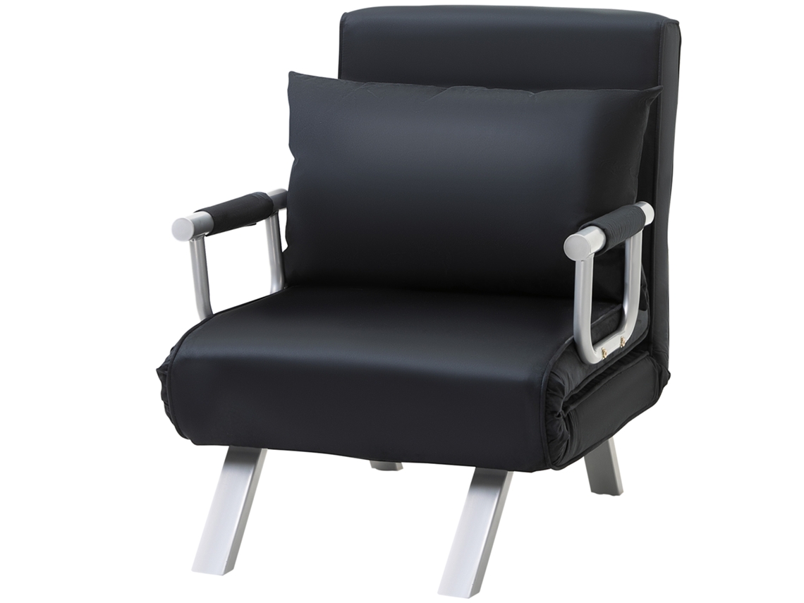 Poltrona-cama De Solteiro Compacta (poupa Espaço), Com Encosto Reclinável Em 5 Níveis E Almofada, 65x69x80 Cm, Preto
